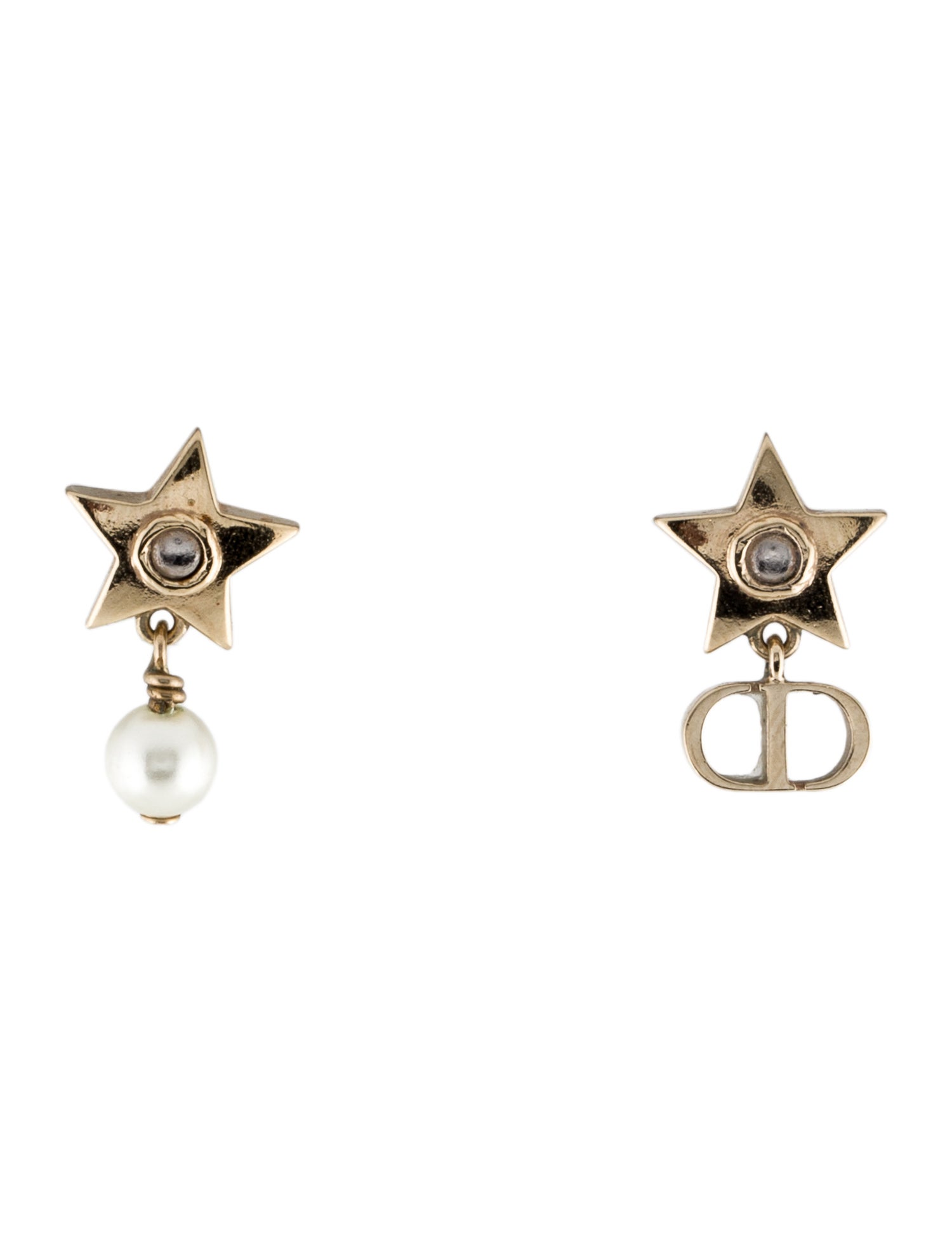 Christian Dior Faux Pearl Star Drop Earrings