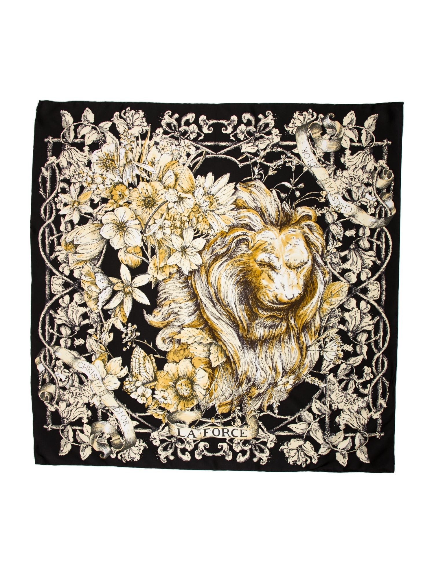 Christian Dior スカーフ ライオンデザイン Christian Dior La Force Silk Scarf - Black Scarves and Shawls