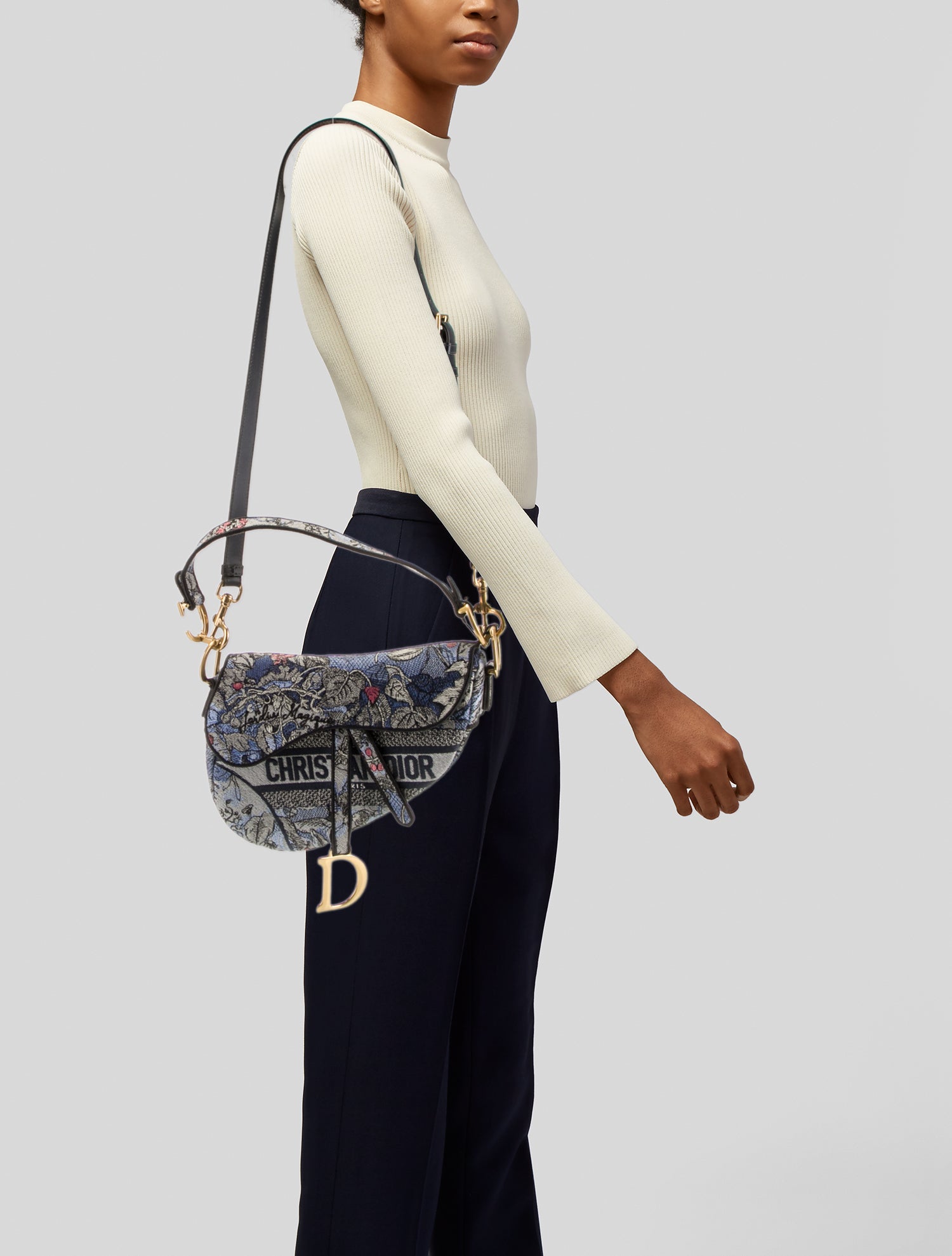 Christian Dior Medium Shearling Saddle Bag - Grey Shoulder Bags