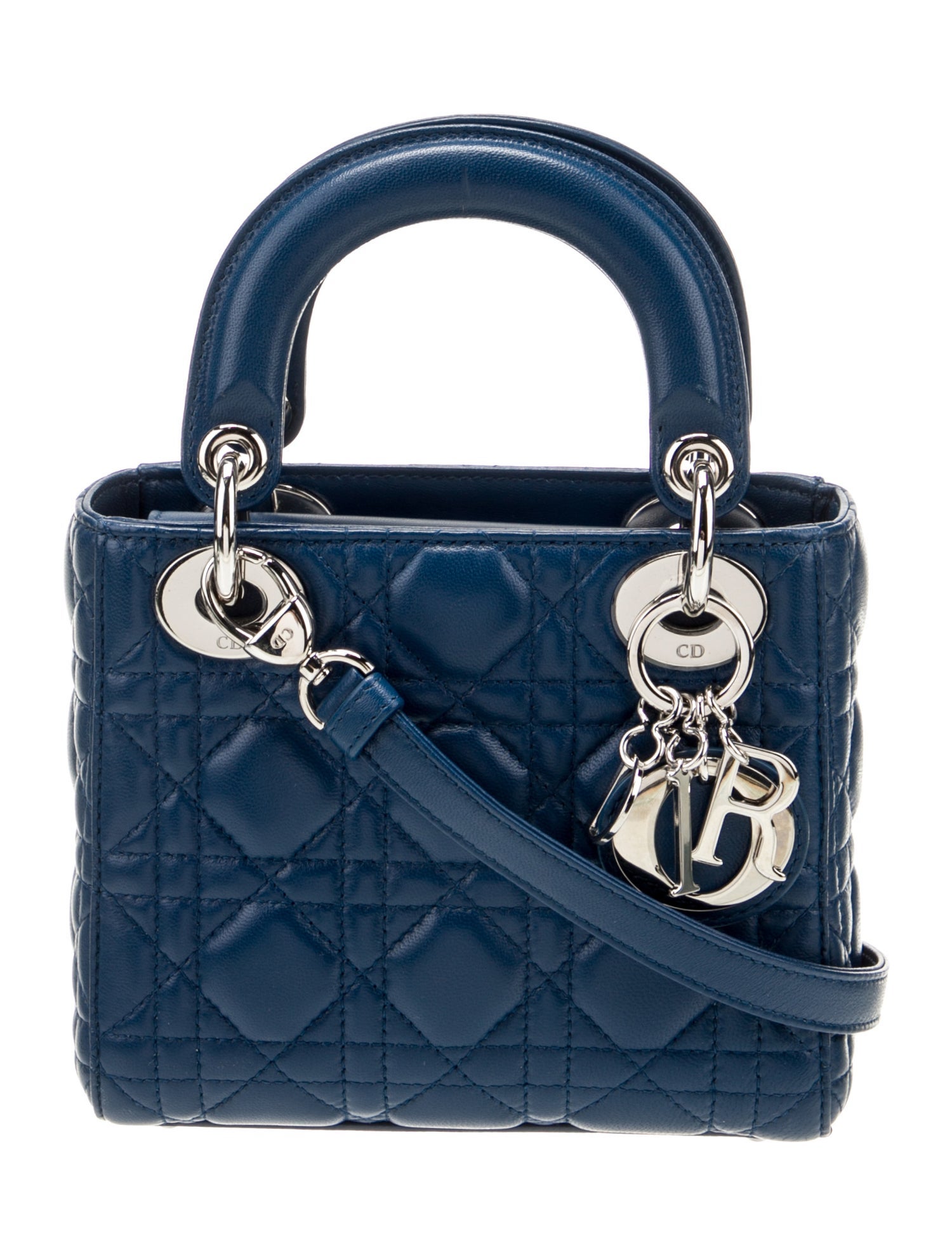 Christian Dior Cannage Lady Dior Mini - Blue Handle Bags, Handbags