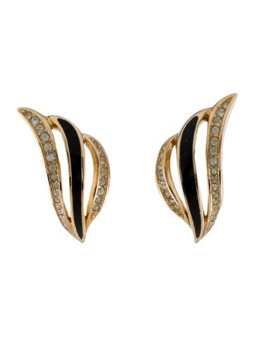 Christian Dior Clip-On Vintage Crystal & Enamel Flourish Earrings