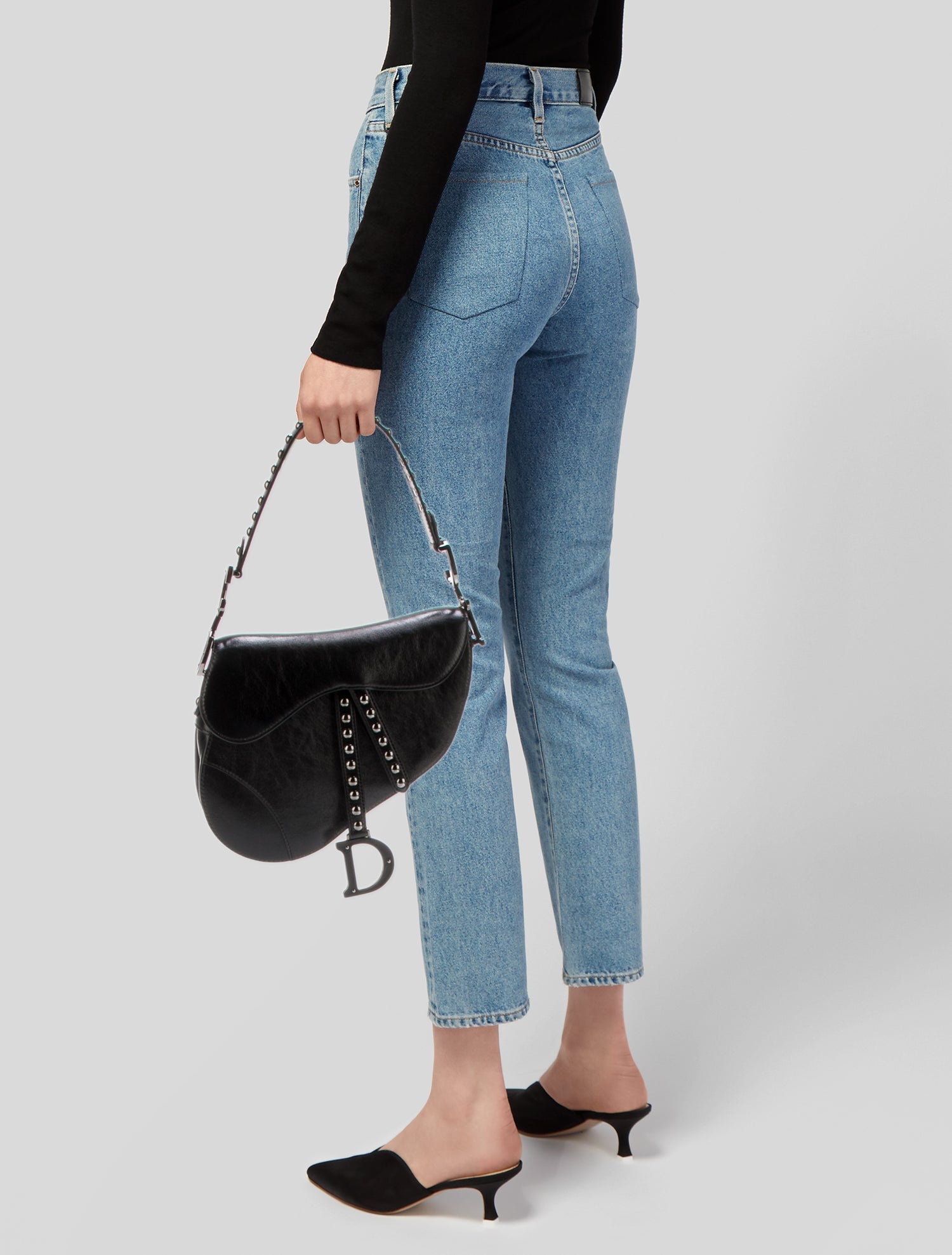 Christian Dior 2022 Studded Saddle Bag - Black Shoulder Bags