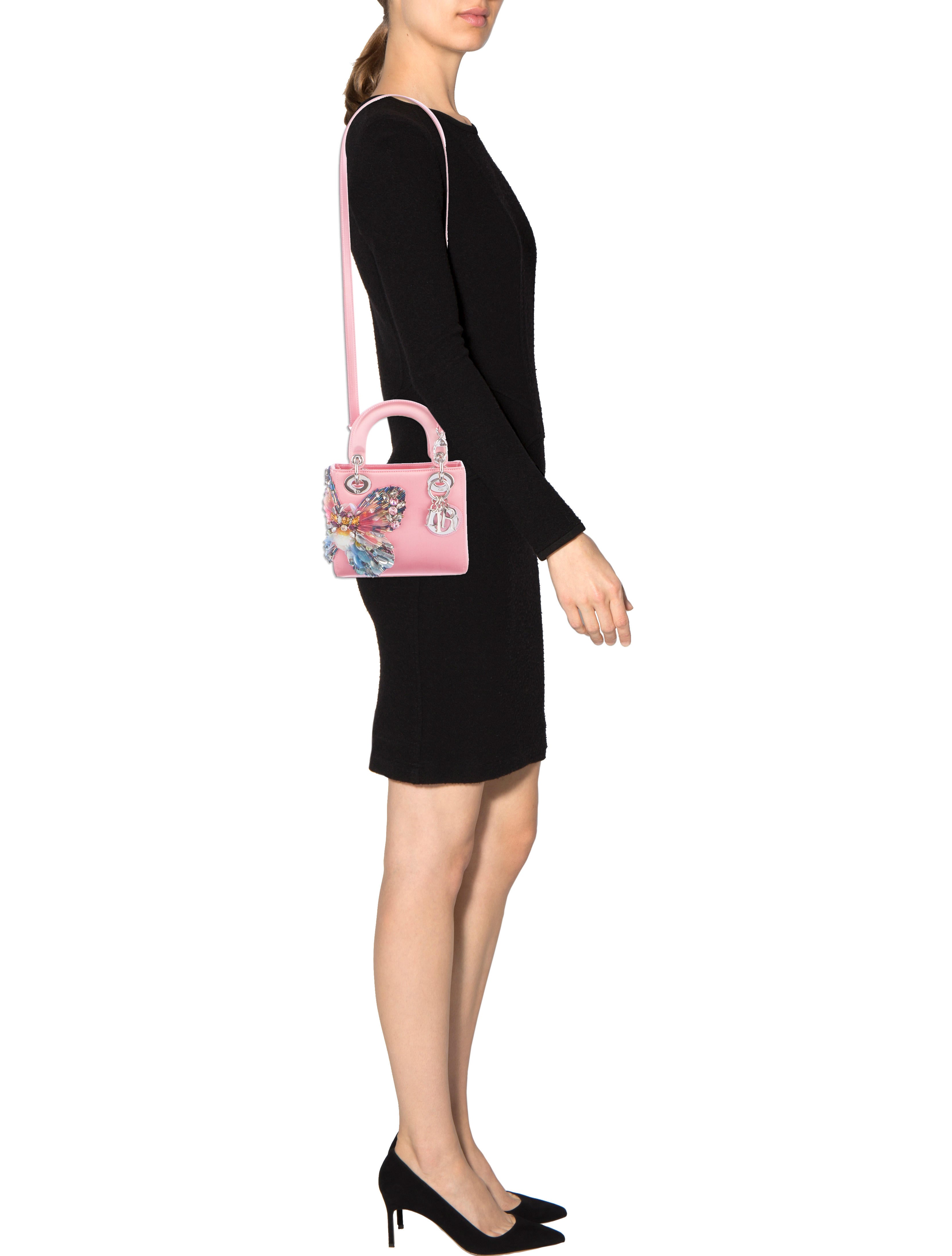 Christian Dior Butterfly-Embellished Mini Lady Dior Bag - Pink