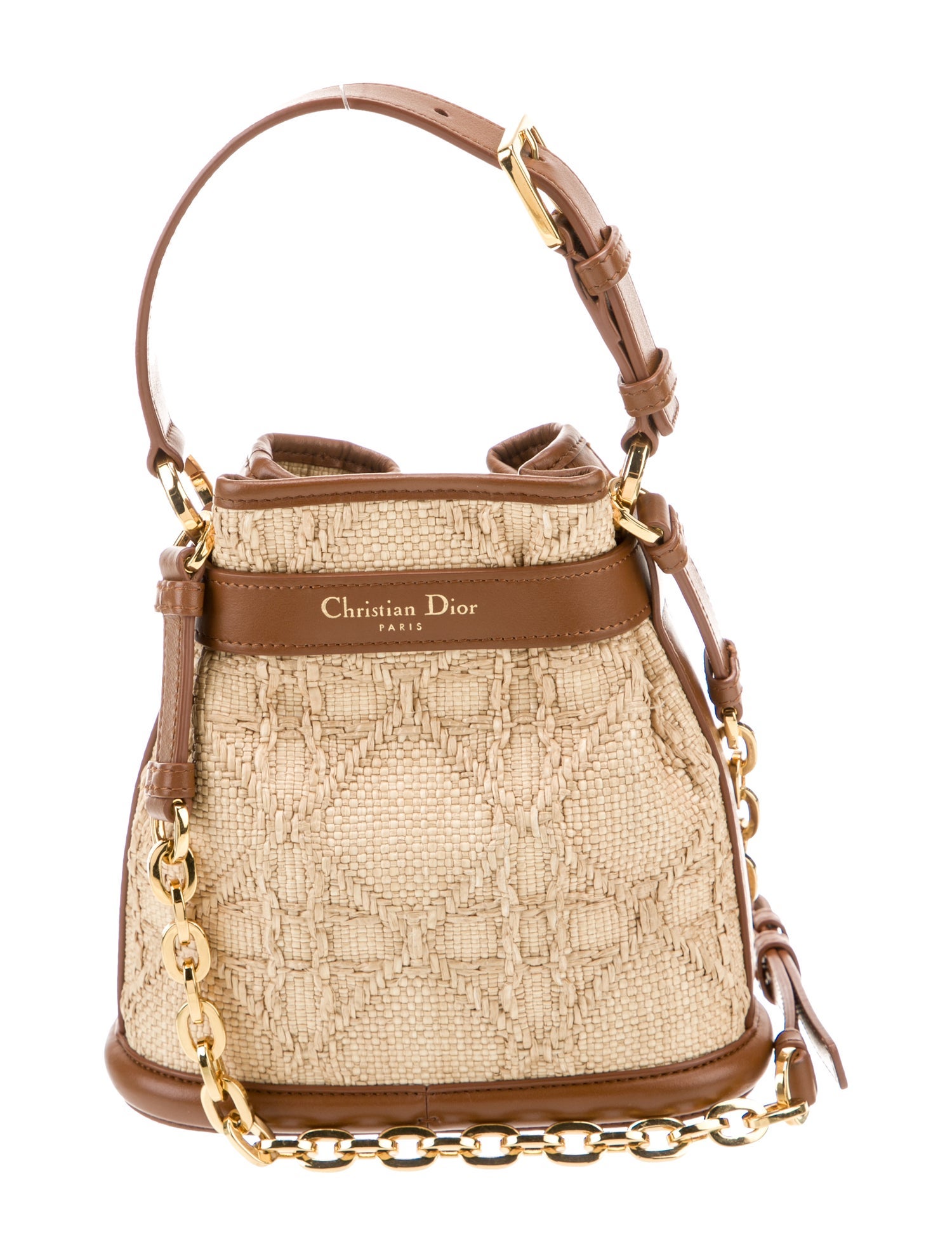 Christian Dior Raffia Bucket Bag Small - Neutrals Crossbody Bags