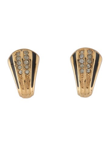 Christian Dior Clip-On Vintage Crystal & Enamel Earrings