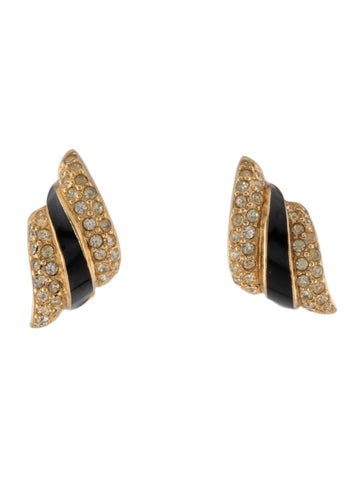 Christian Dior Clip-On Vintage Crystal & Enamel Earrings