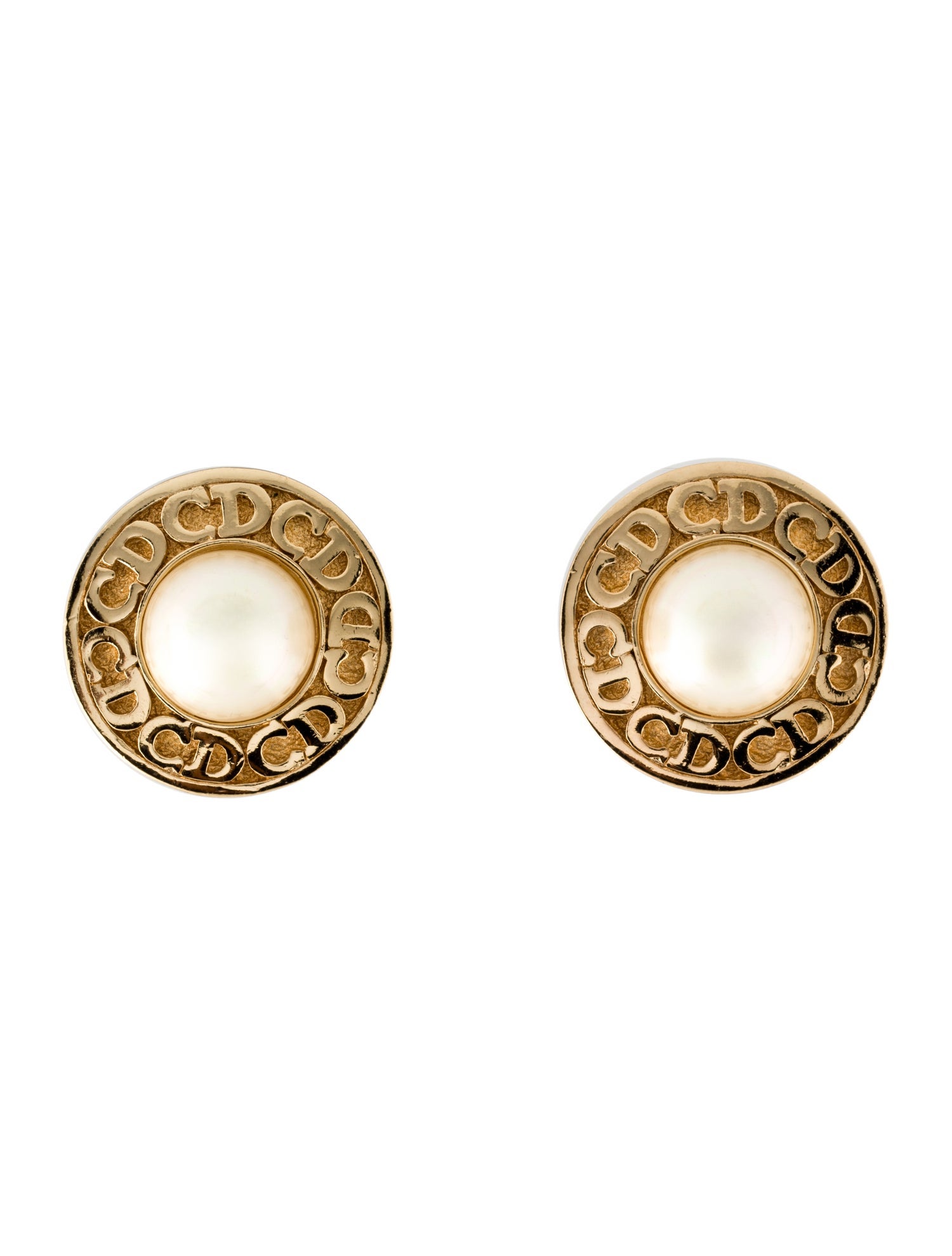 Christian Dior Vintage Faux Pearl Logo Clip-On Earrings