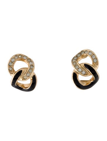 Christian Dior Clip-On Vintage Crystal & Enamel Link Earrings