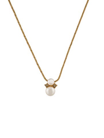 Christian Dior Pendant Necklace Faux Pearl & Crystal