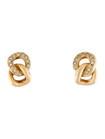 Christian Dior Vintage Crystal Small Link Clip-On Earrings