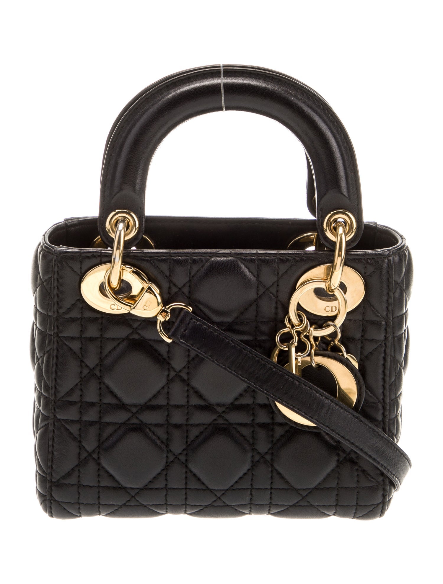 Christian Dior Cannage Lady Dior Black Handle Bags, Handbags