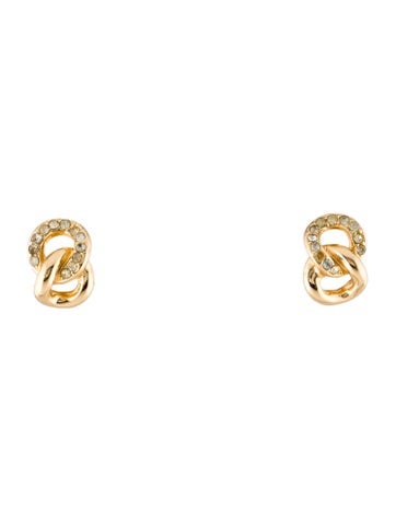 Christian Dior Clip-On Vintage Crystal Small Chain Link Earrings