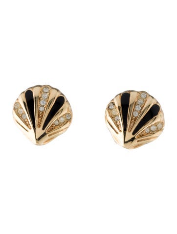 Christian Dior Clip-On Vintage Crystal & Enamel Earrings