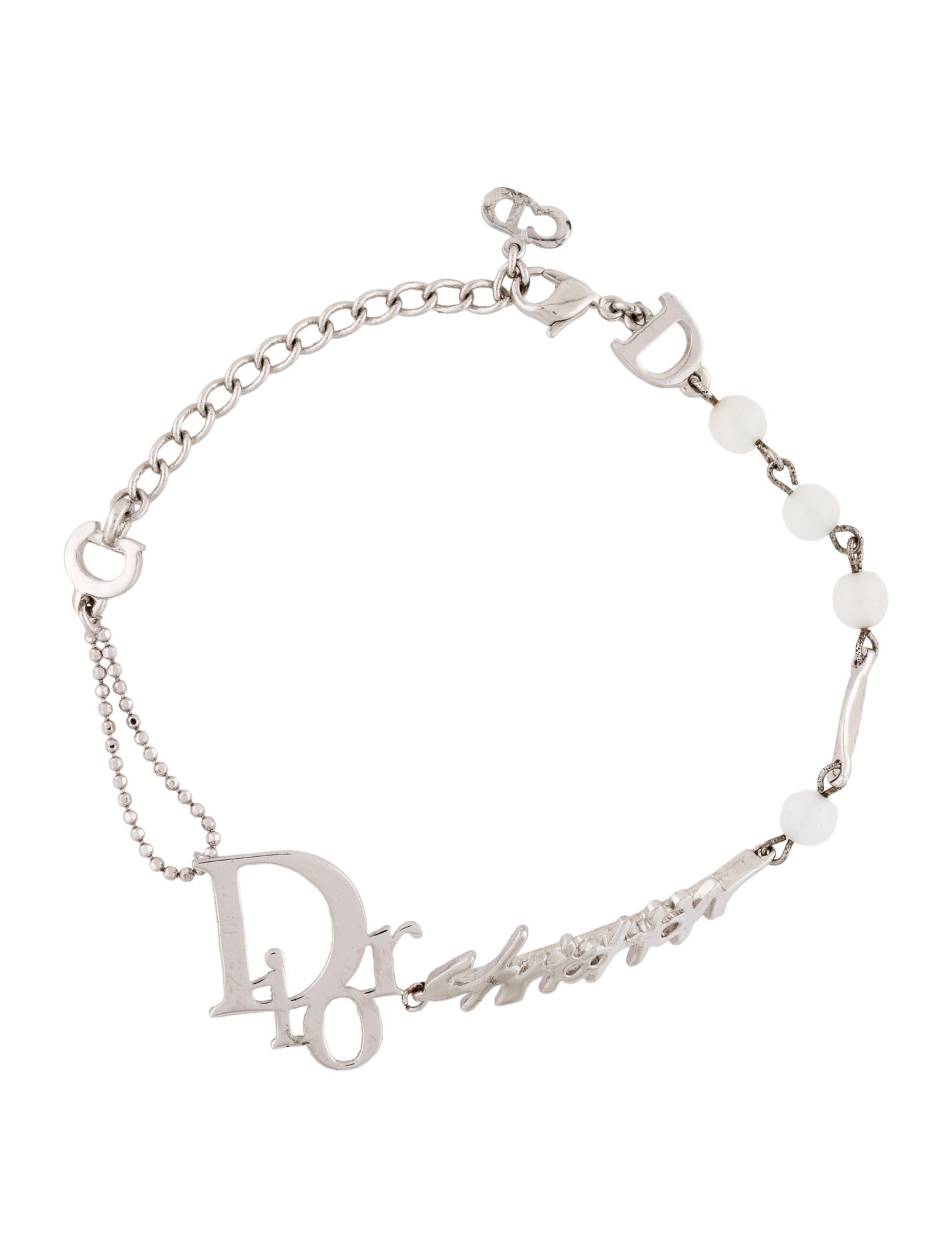 Christian Dior Glass Beads Dior Logo Bangle Bracelet