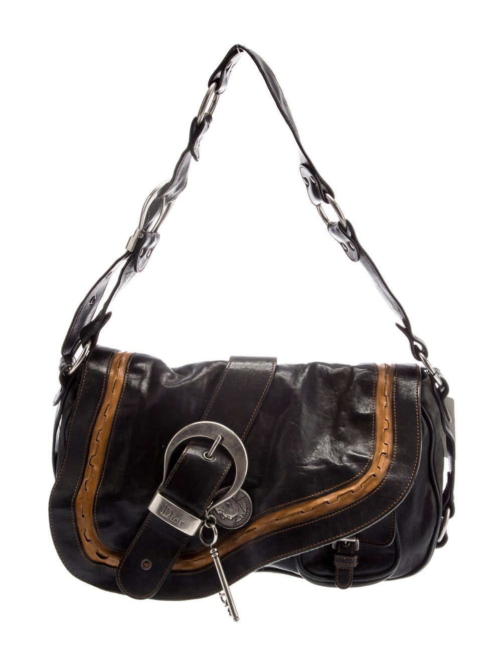 Christian Dior Leather Gaucho Saddle Medium Vintage Black Shoulder