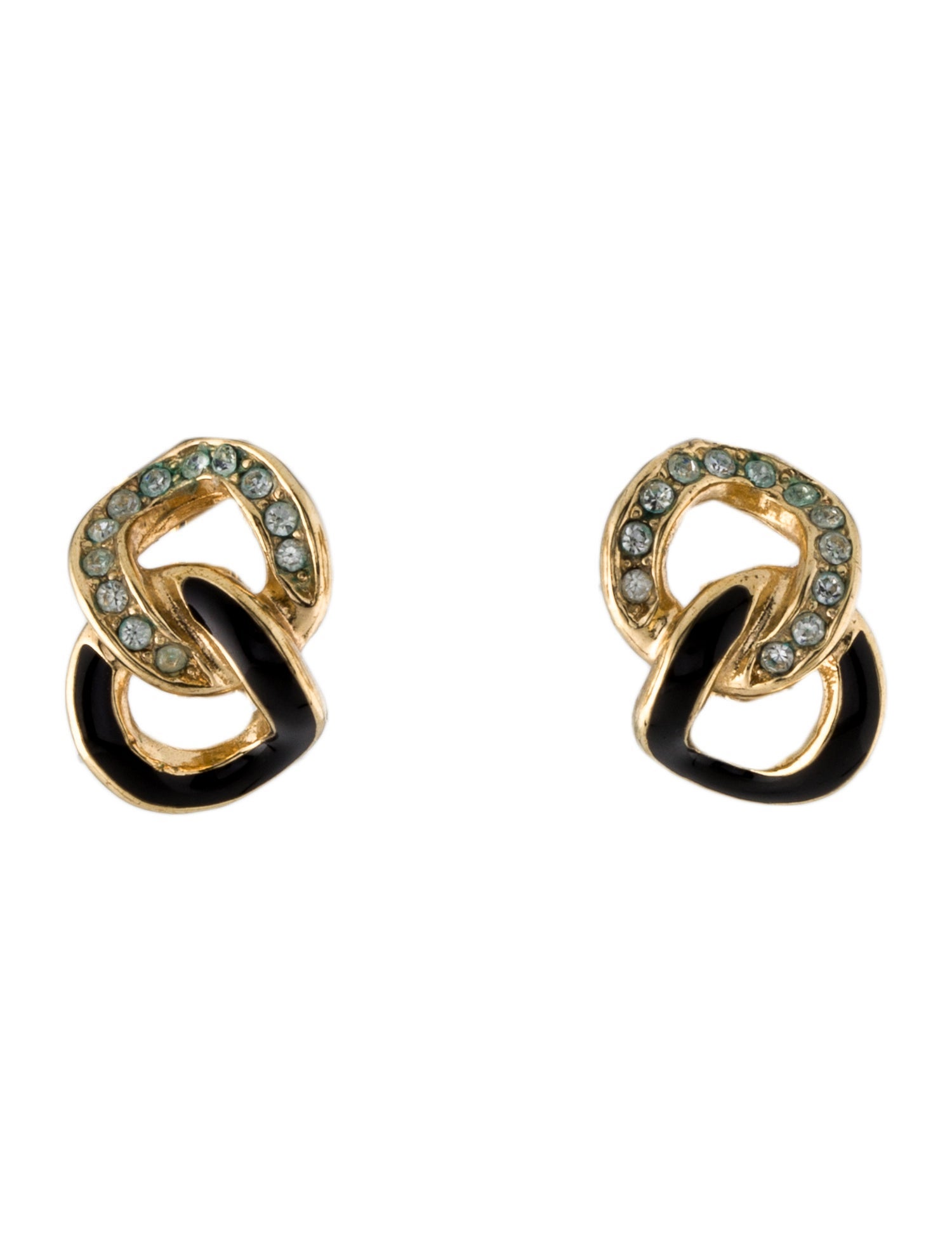 Christian Dior Vintage Crystal & Enamel Huggie Earrings