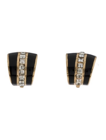 Christian Dior Clip-On Vintage Crystal & Enamel Earrings