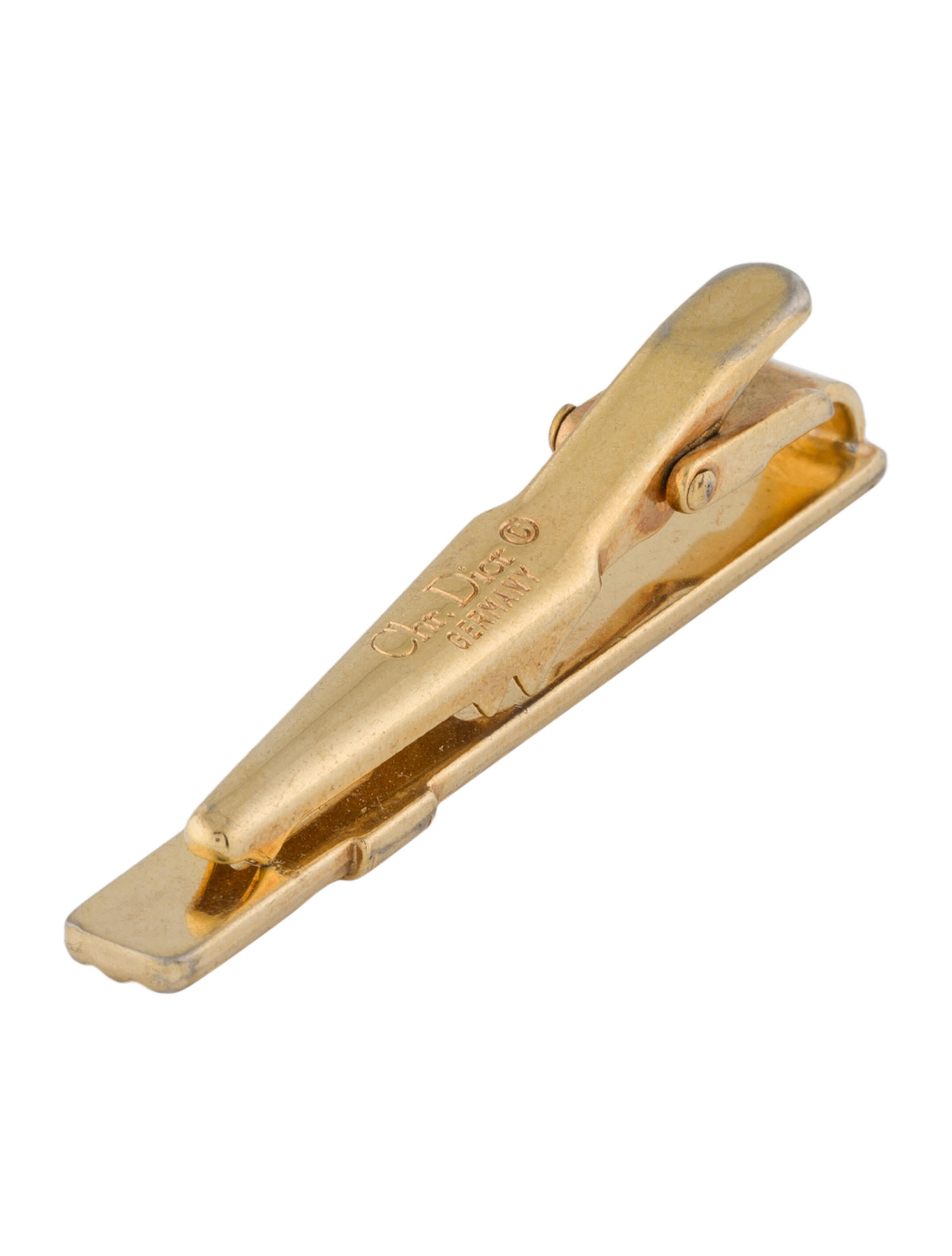 Christian Dior Vintage Textured Logo Tie Clip