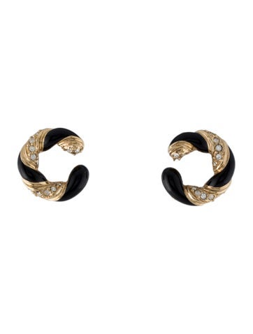 Christian Dior Clip-On Vintage Crystal & Enamel 'C' Earrings