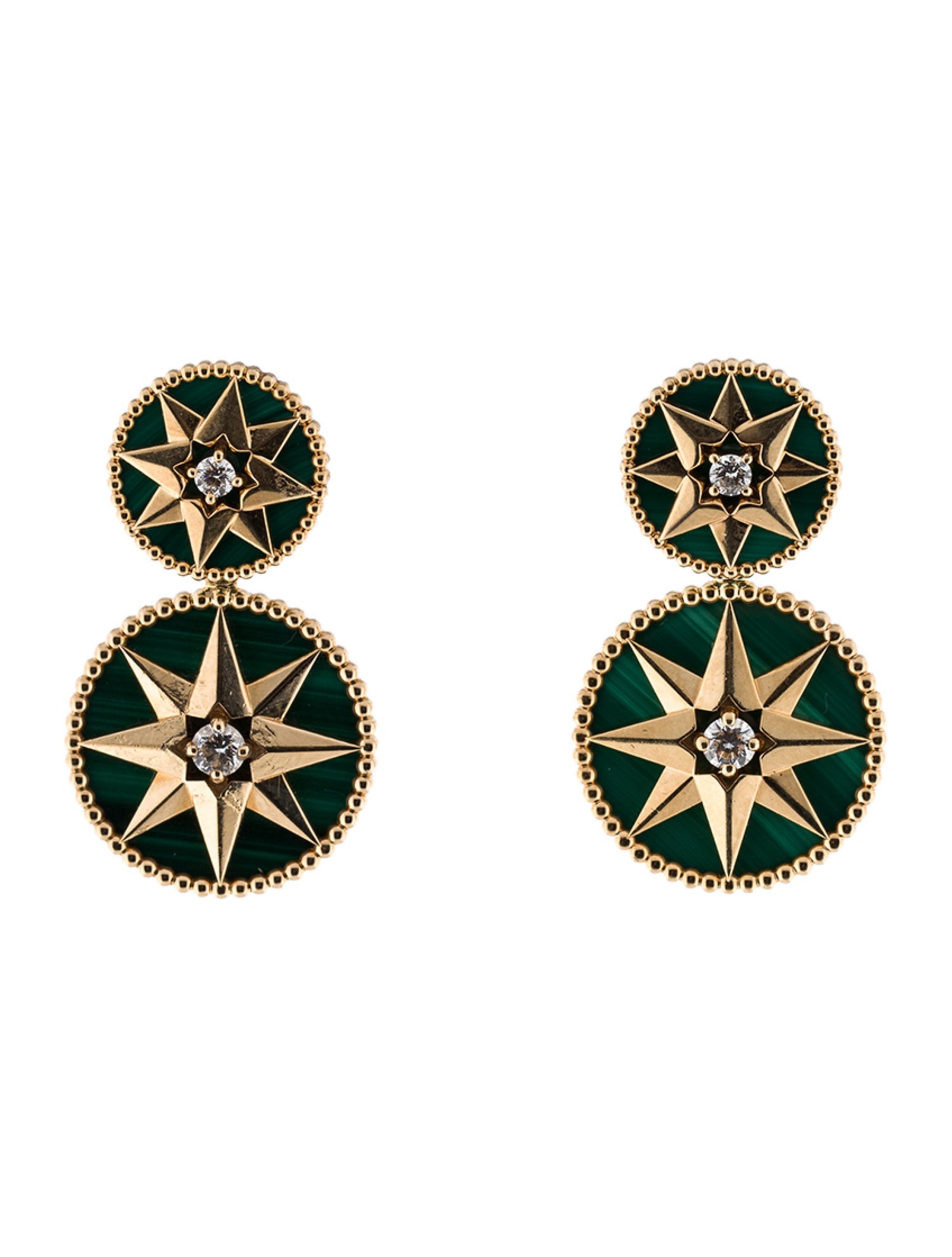 Christian Dior 18K Malachite & Diamond Rose Des Vents Convertible Drop Earrings