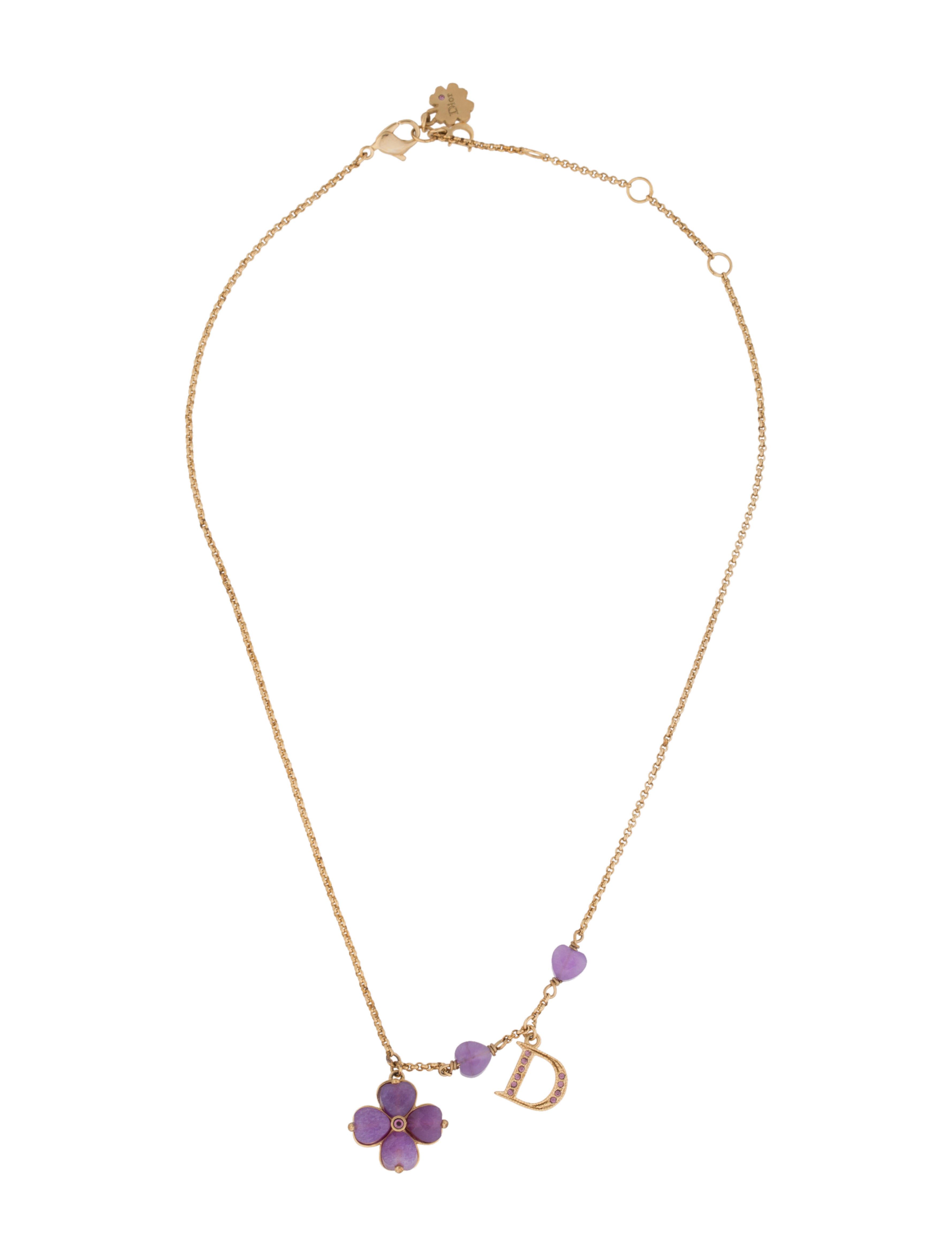 Christian Dior Crystal & Jadeite Clover Necklace - Pendant