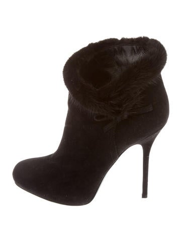 Christian Dior Suede Fur-Trimmed Booties