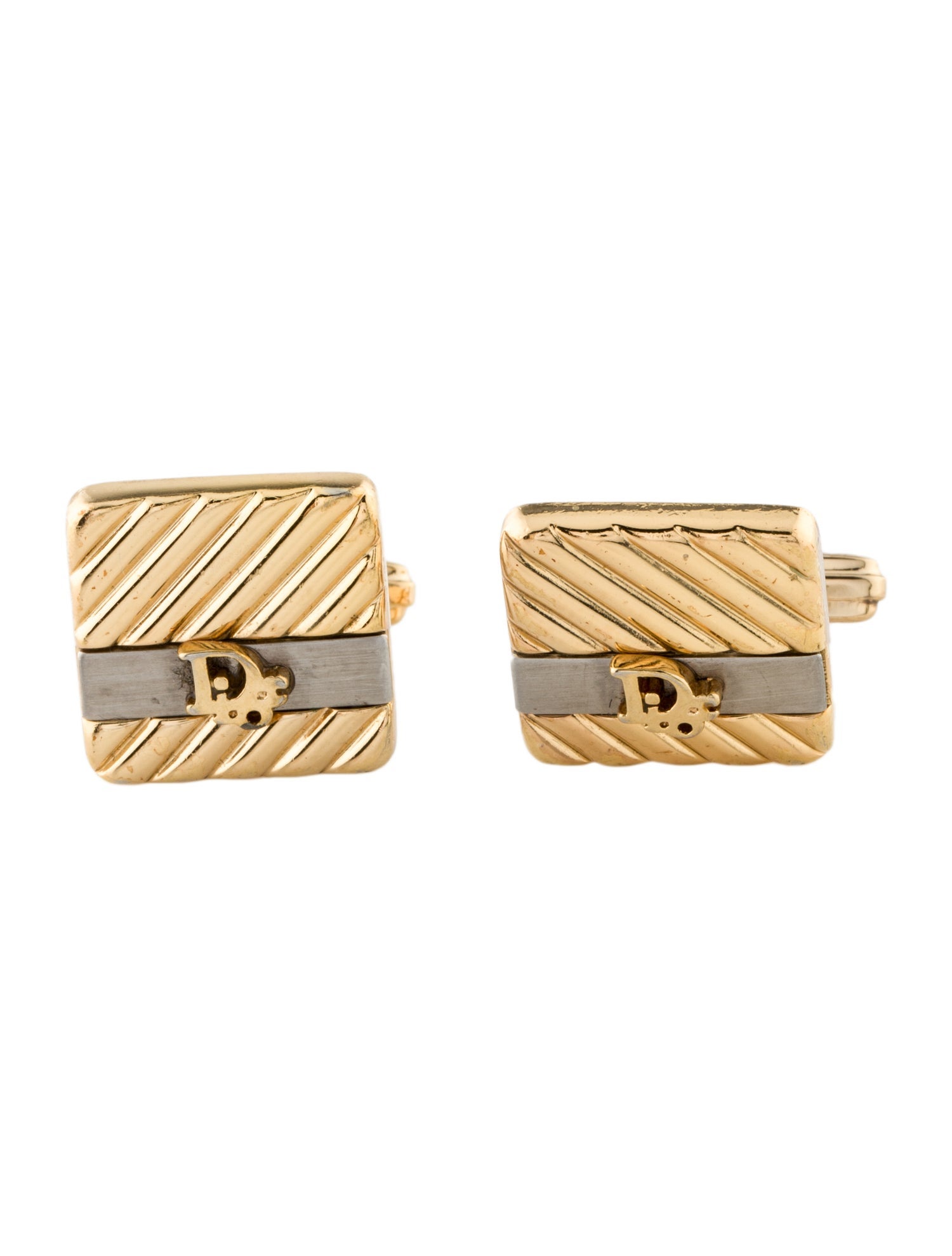 Christian Dior Vintage Two-Tone Logo Cufflinks