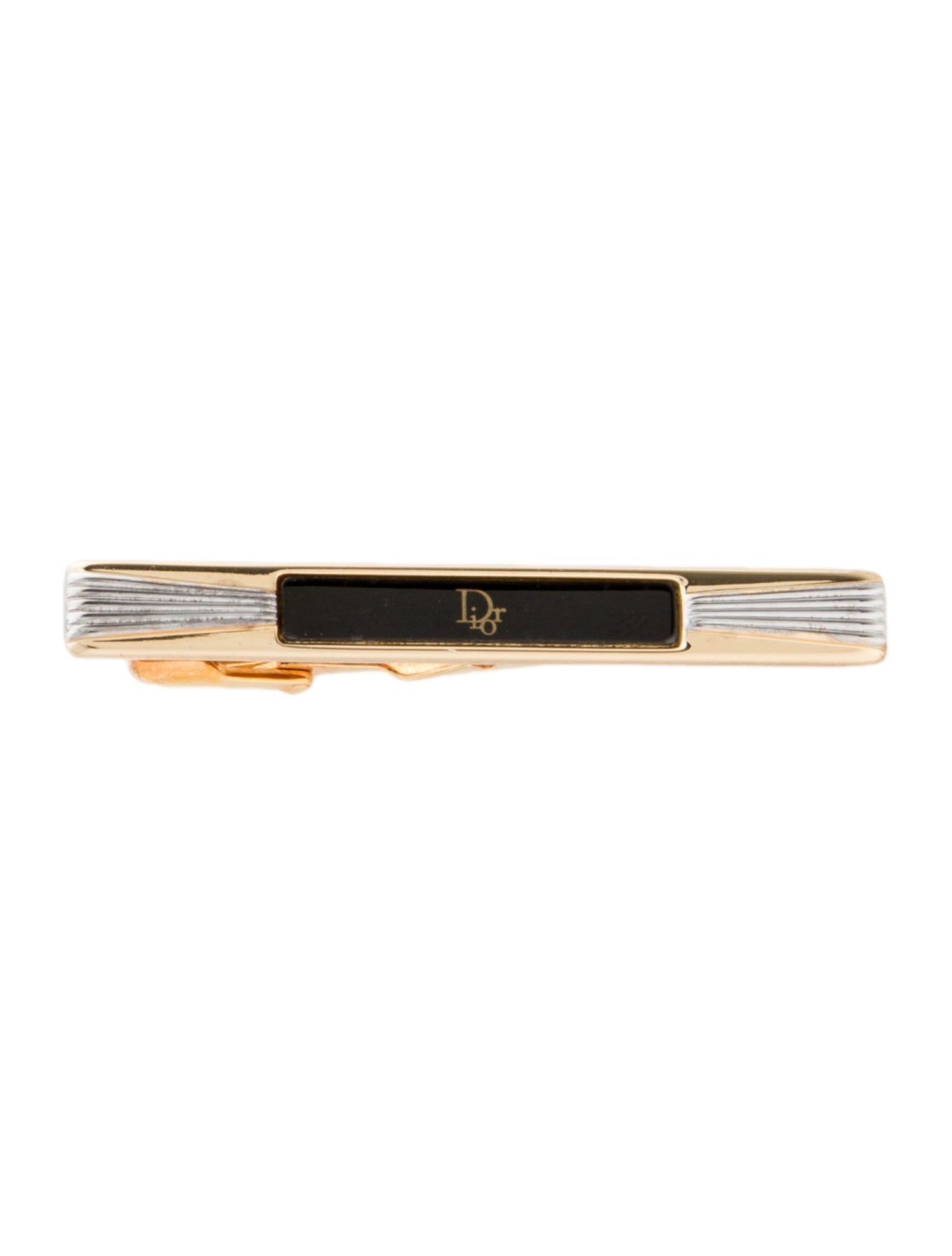 Christian Dior Vintage Enamel Two-Tone Logo Tie Clip