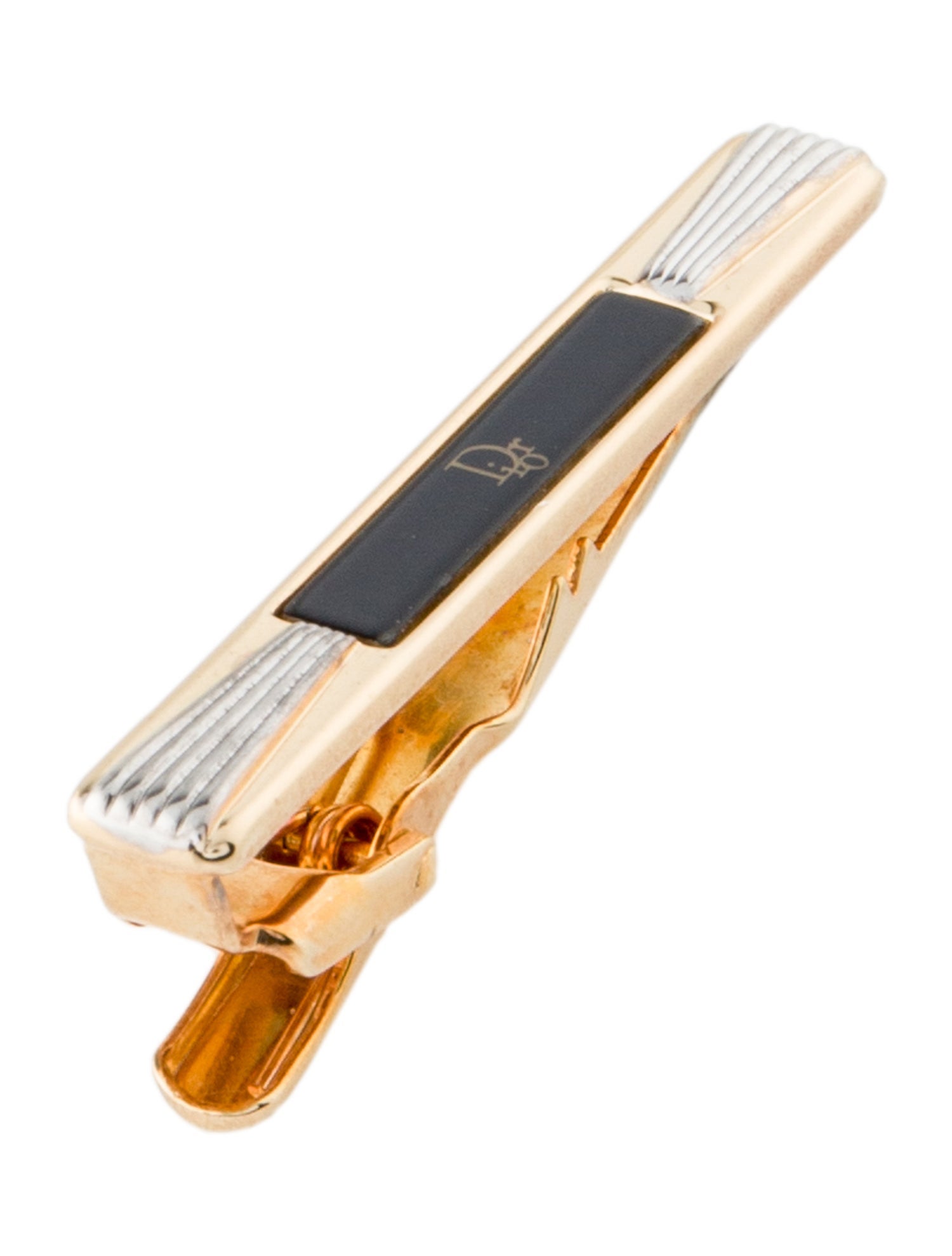 Christian Dior Vintage Enamel Two-Tone Logo Tie Clip