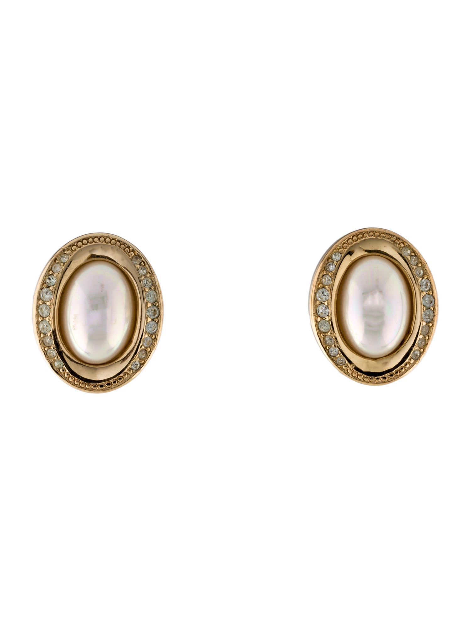 Christian Dior Vintage Crystal & Faux Pearl Clip-On Earrings