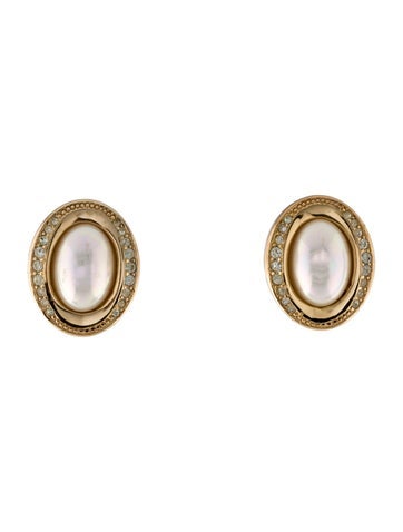 Christian Dior Clip-On Vintage Crystal & Faux Pearl Earrings
