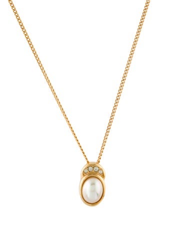 Christian Dior Pendant Necklace Vintage Faux Pearl & Crystal