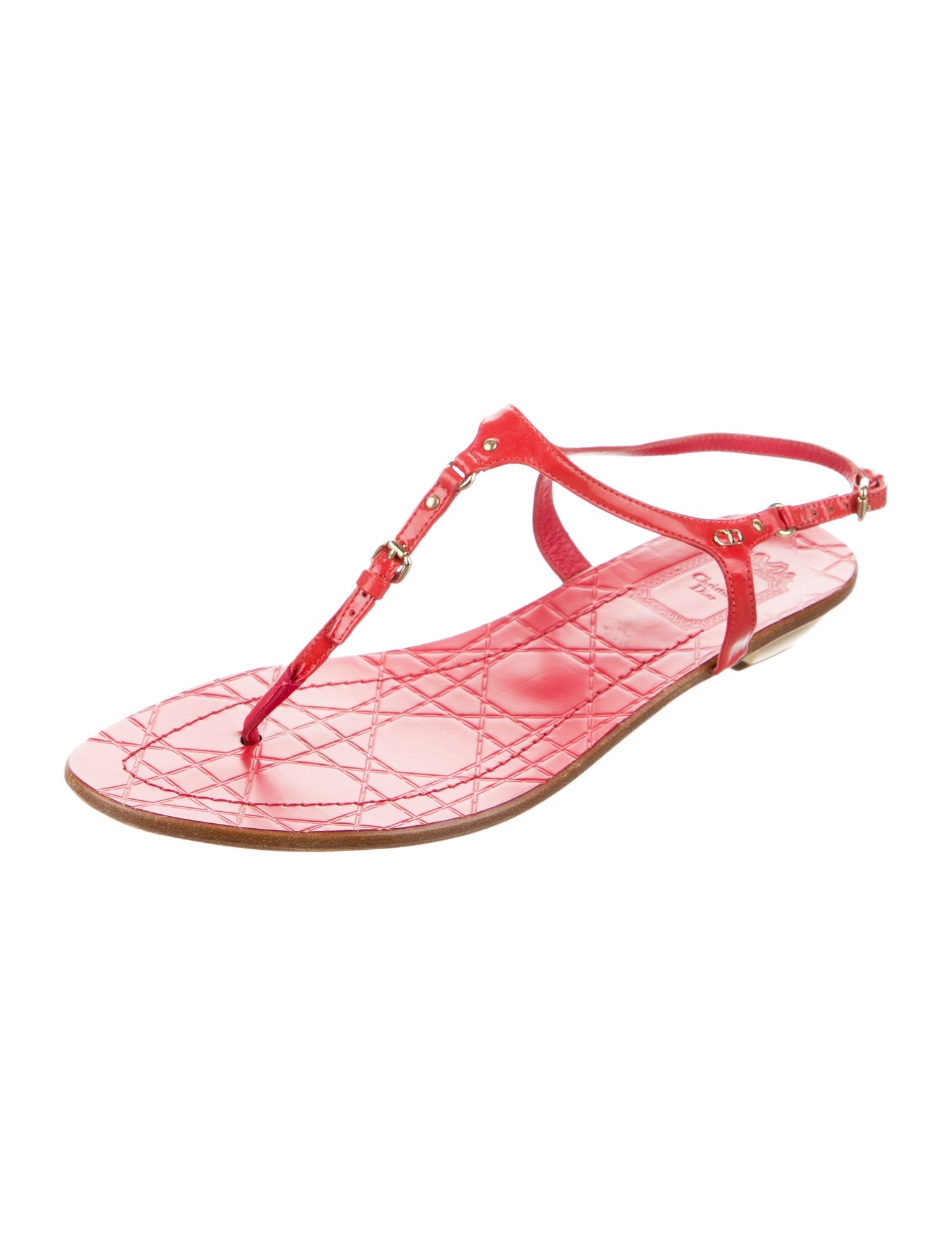 Christian Dior Leather Studded Accents T-Strap Sandals