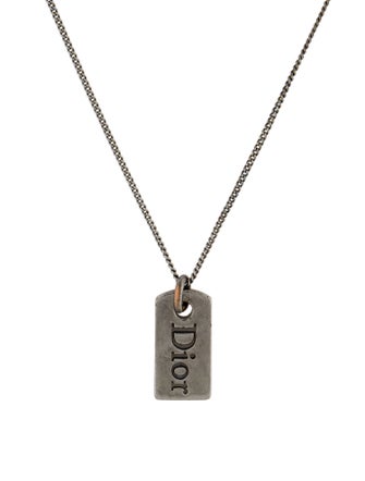Christian Dior Logo Dog Tag Pendant Necklace