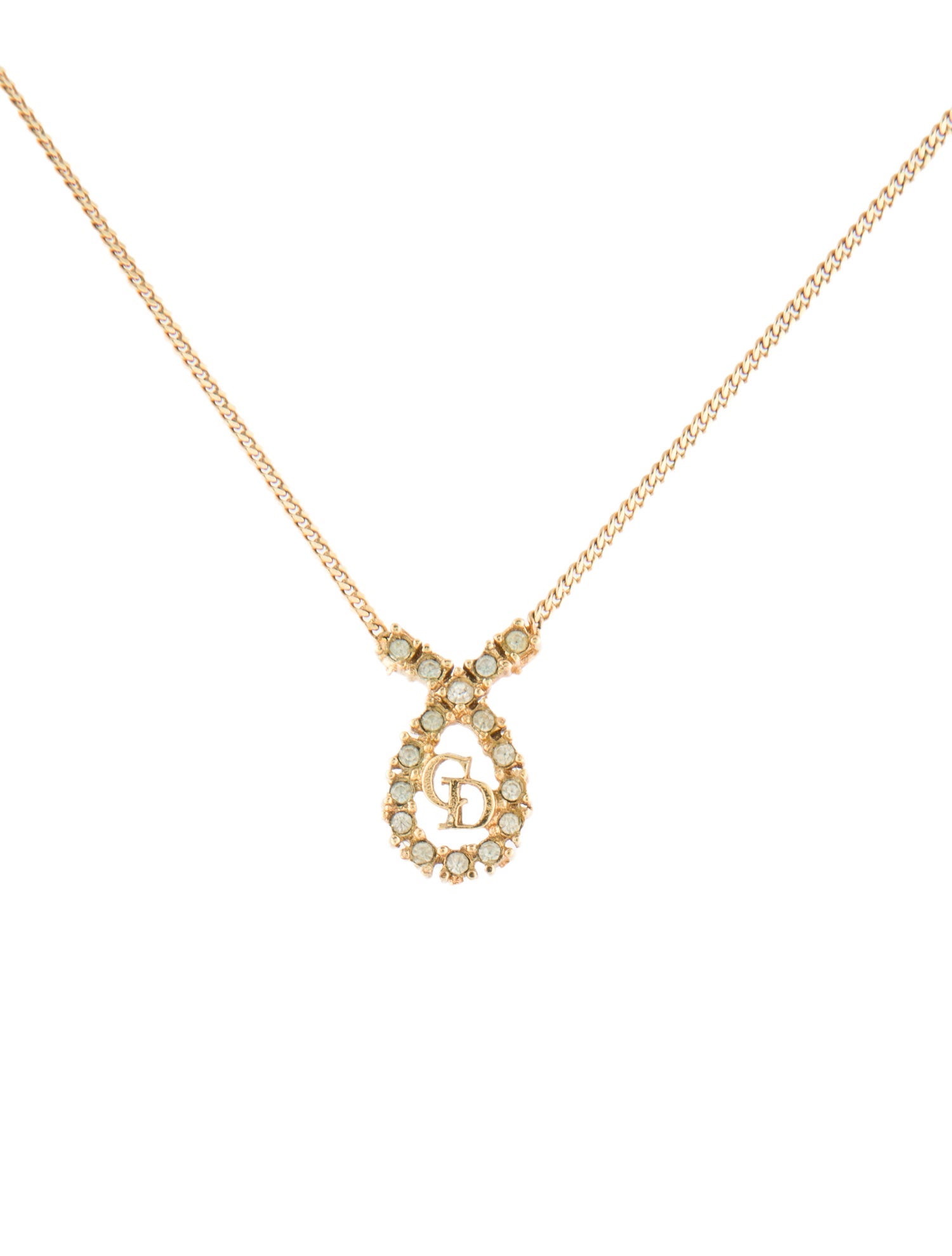 Christian Dior Crystal Logo Pendant Necklace