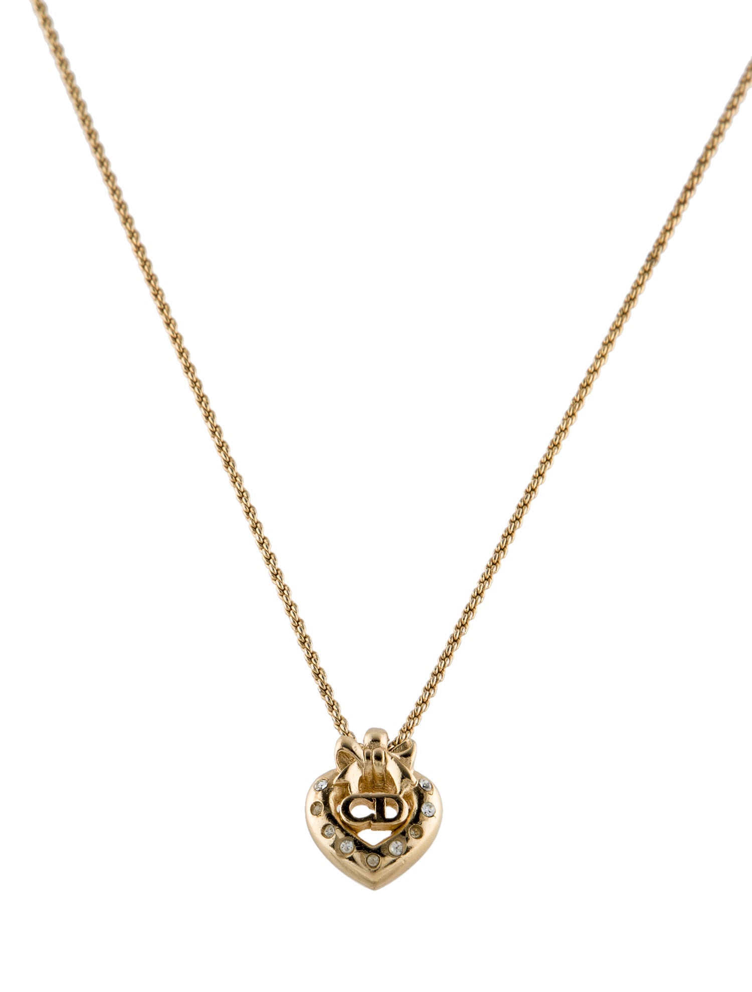 Christian Dior Vintage Crystal Heart Pendant Necklace