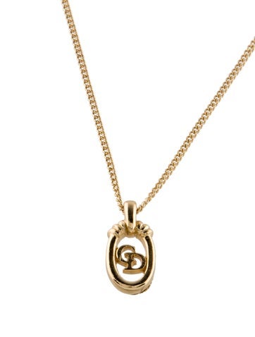 Christian Dior Pendant Necklace Vintage Oval Logo