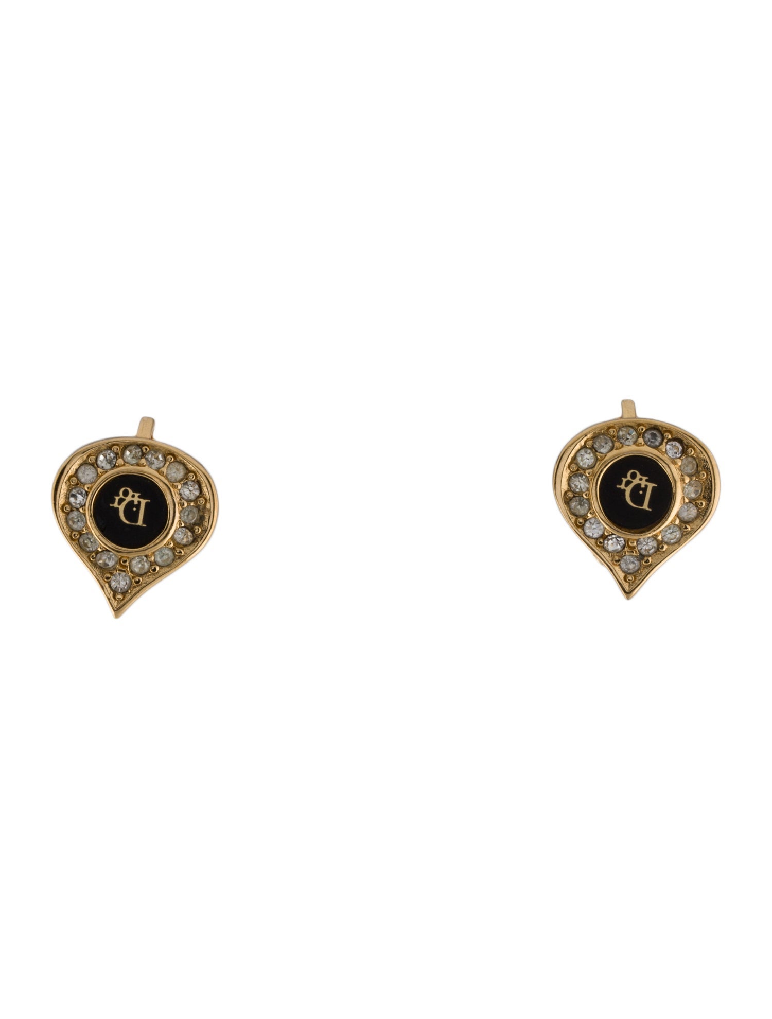 Christian Dior Vintage Crystal & Enamel Teardrop Clip-On Earrings
