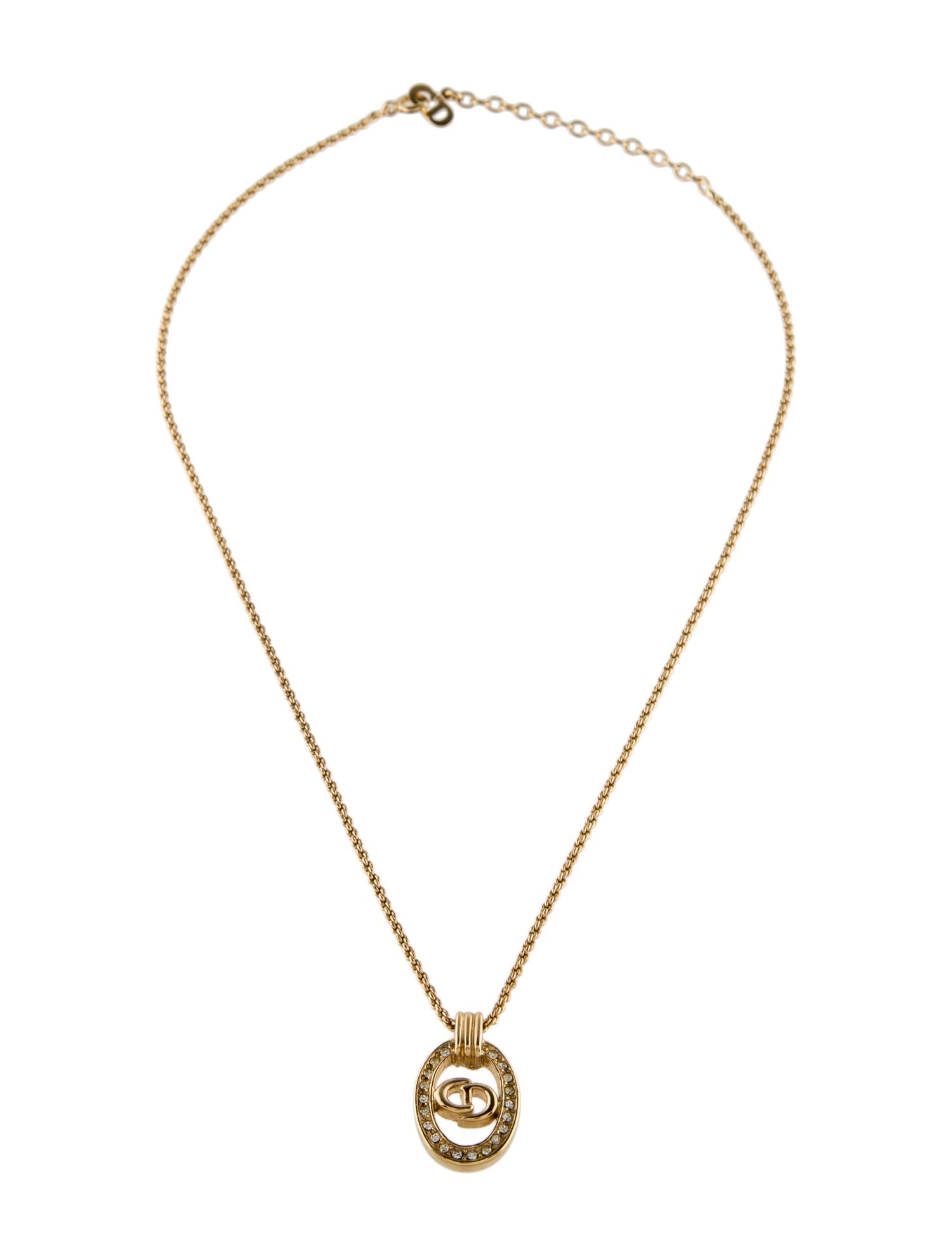 Christian Dior Vintage Crystal 'CD' Oval Pendant Necklace