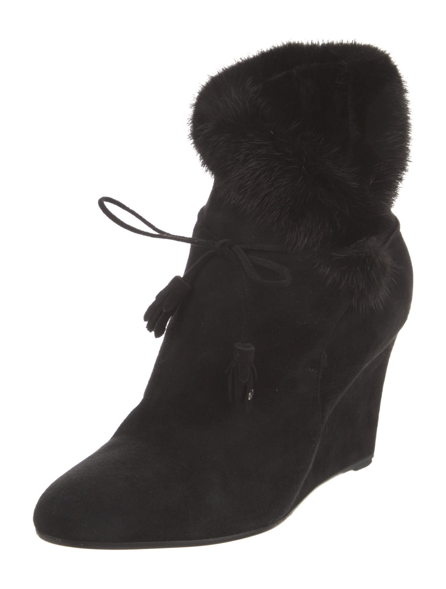 Christian Dior Suede Fur Trim Lace-Up Boots