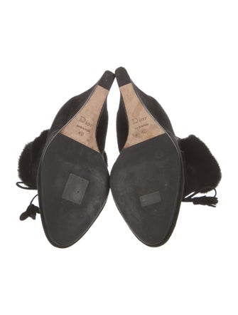 Christian Dior Suede Fur Trim Lace-Up Boots