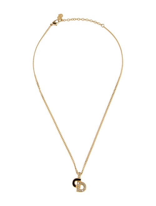 Christian Dior Vintage Crystal & Enamel 'CD' Pendant Necklace