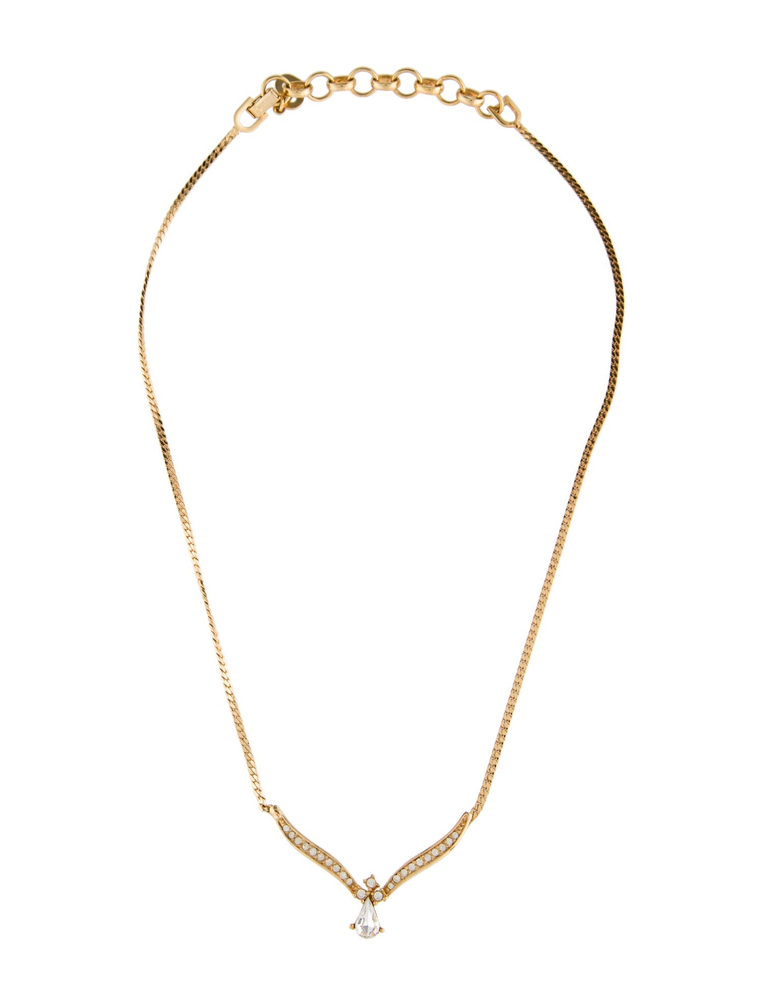 Christian Dior Vintage Crystal V Pendant Necklace