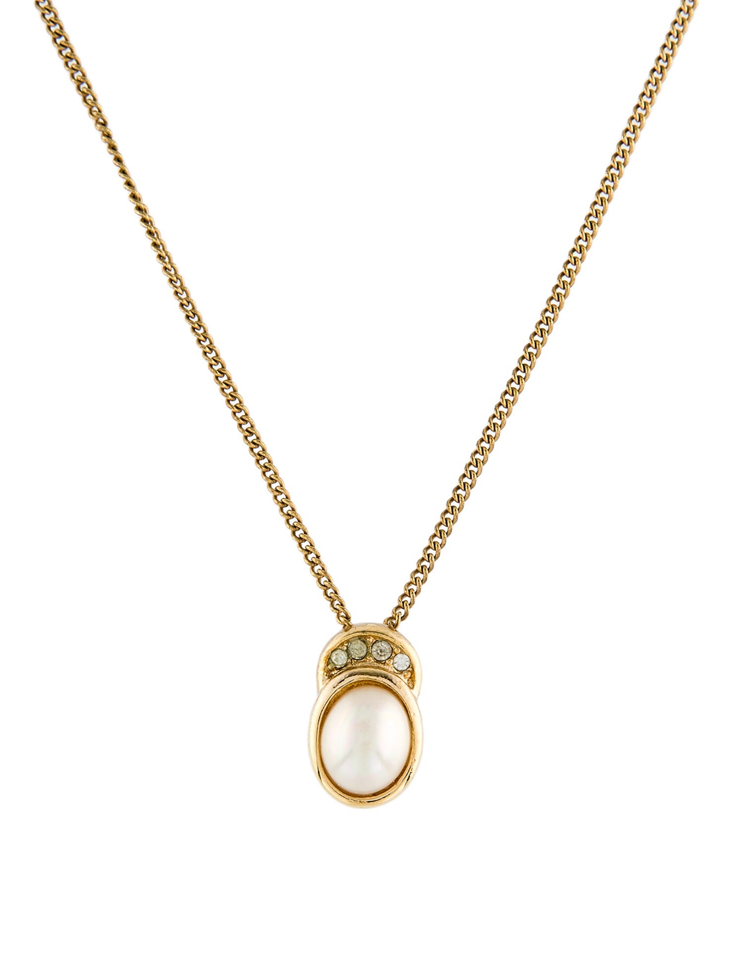 Christian Dior Vintage Faux Pearl & Crystal Pendant Necklace