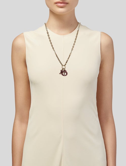 Christian Dior Crystal & Faux Pearl Miss Dior Pendant Necklace