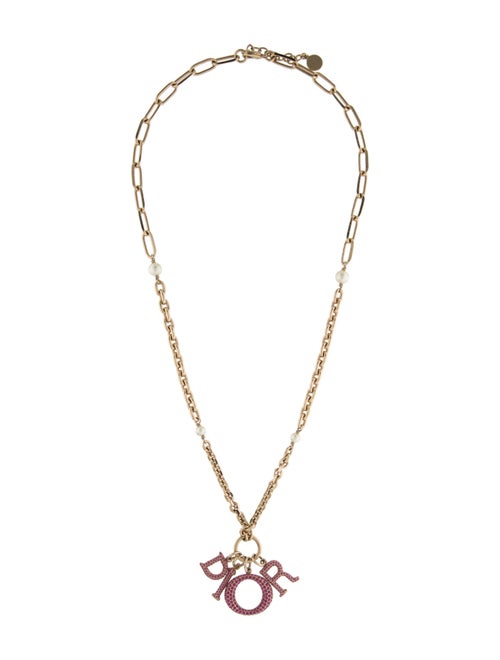 Christian Dior Crystal & Faux Pearl Miss Dior Pendant Necklace