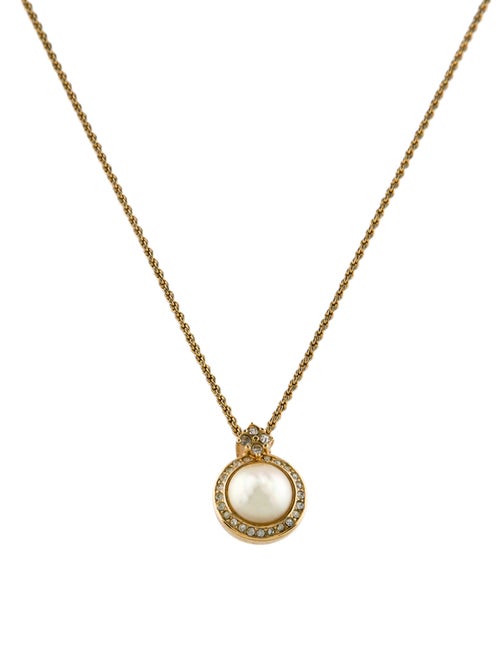Christian Dior Vintage Crystal & Faux Pearl Pendant Necklace