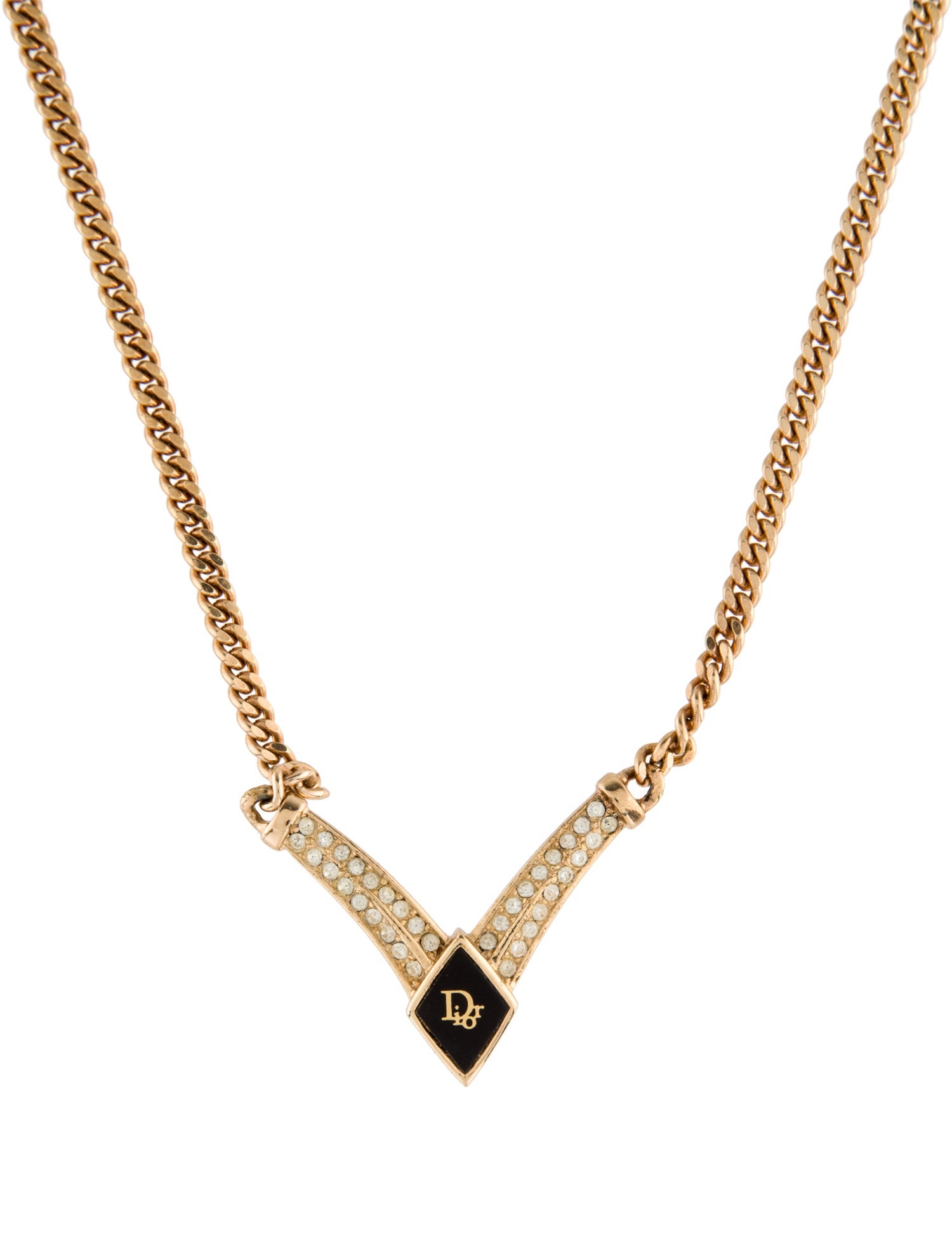 Christian Dior Vintage Crystal & Enamel Pendant Necklace