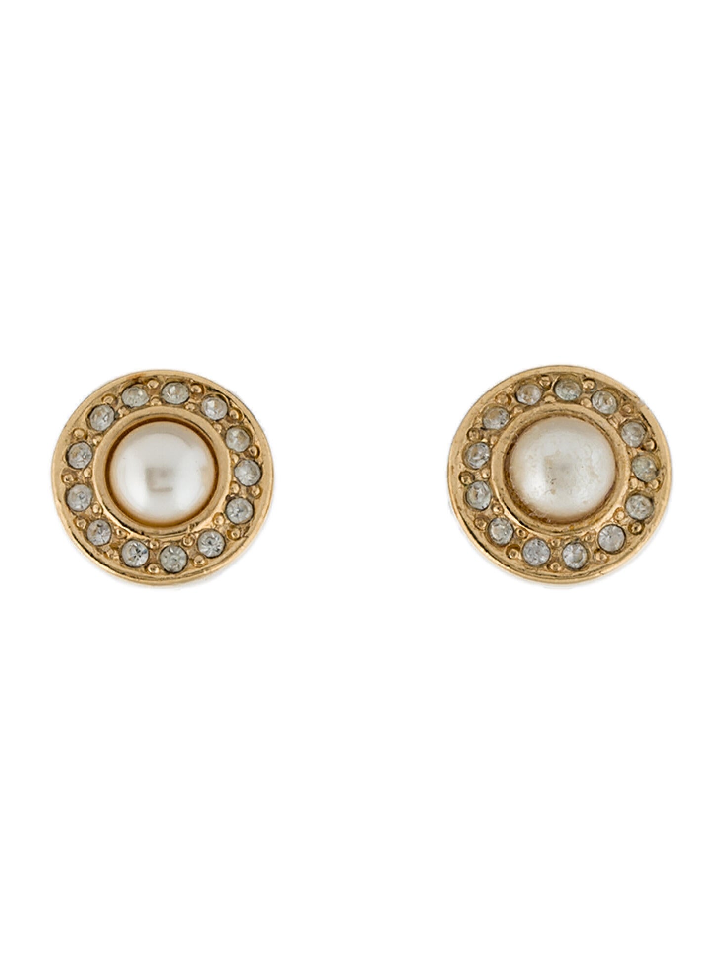 Christian Dior Vintage Faux Pearl & Crystal Clip-On Earrings