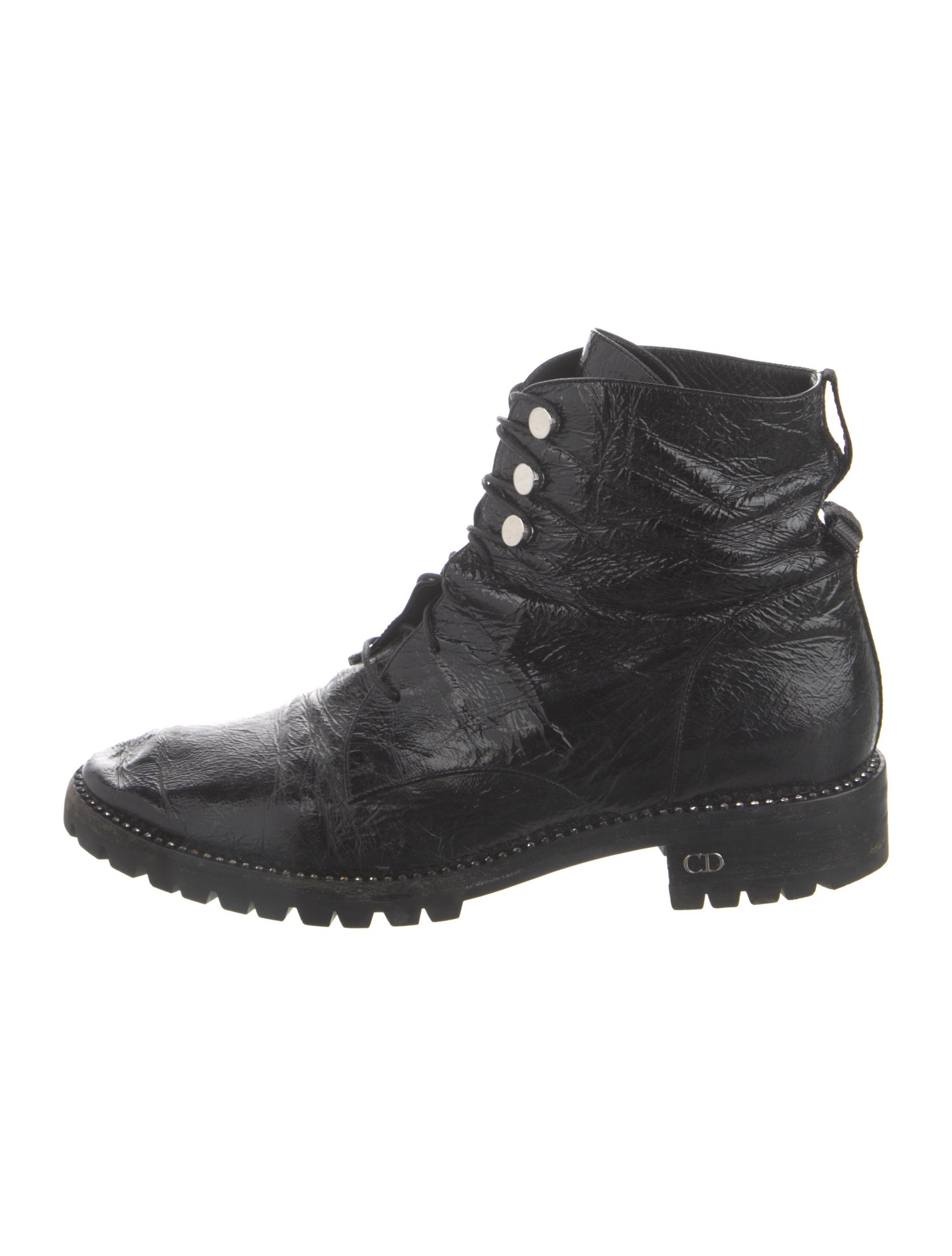 Christian Dior Leather Crystal Embellishments Combat Boots
